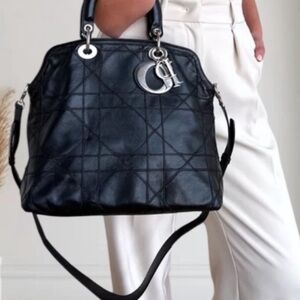 DIOR Cannage Granville Leather Tote Crossbody Black Bag